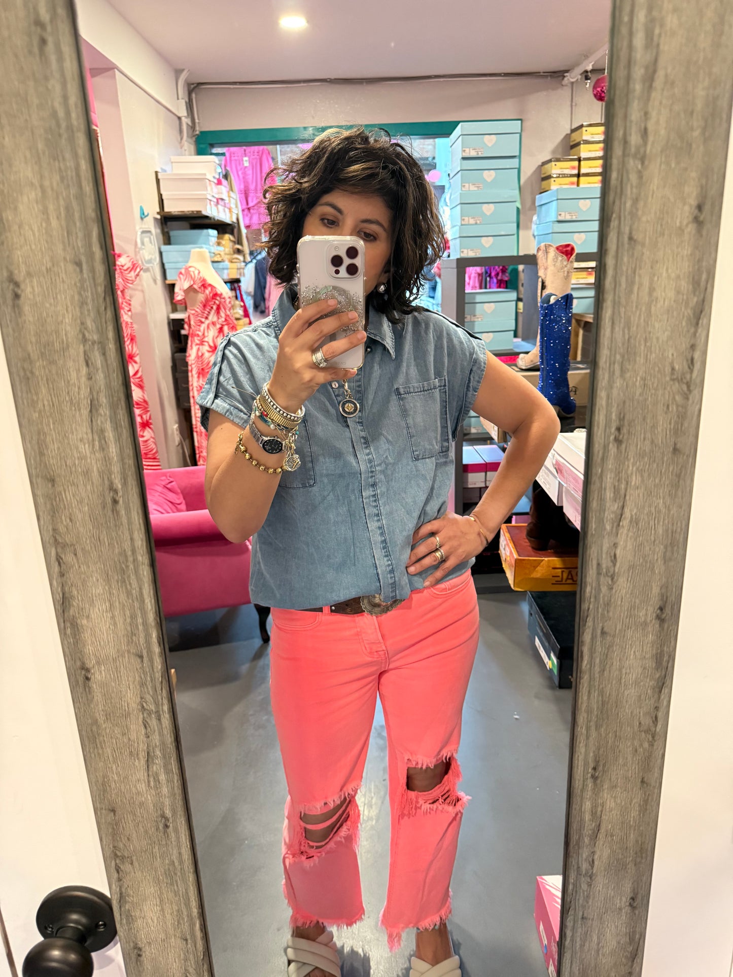 Coral Crop Jeans