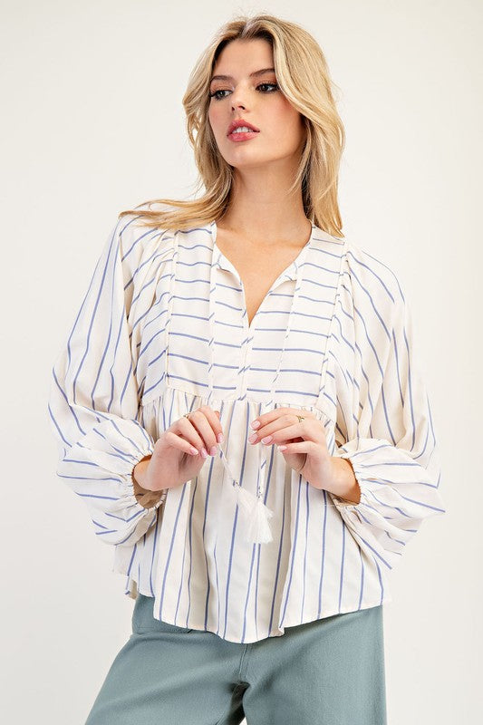 Tie Front Stripe Blouse