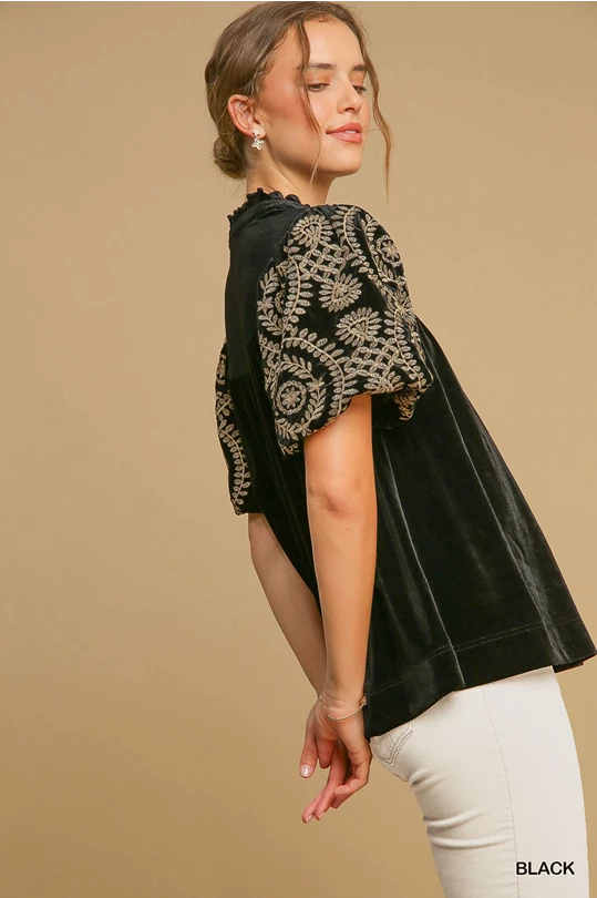 Velvet Embroidered Top