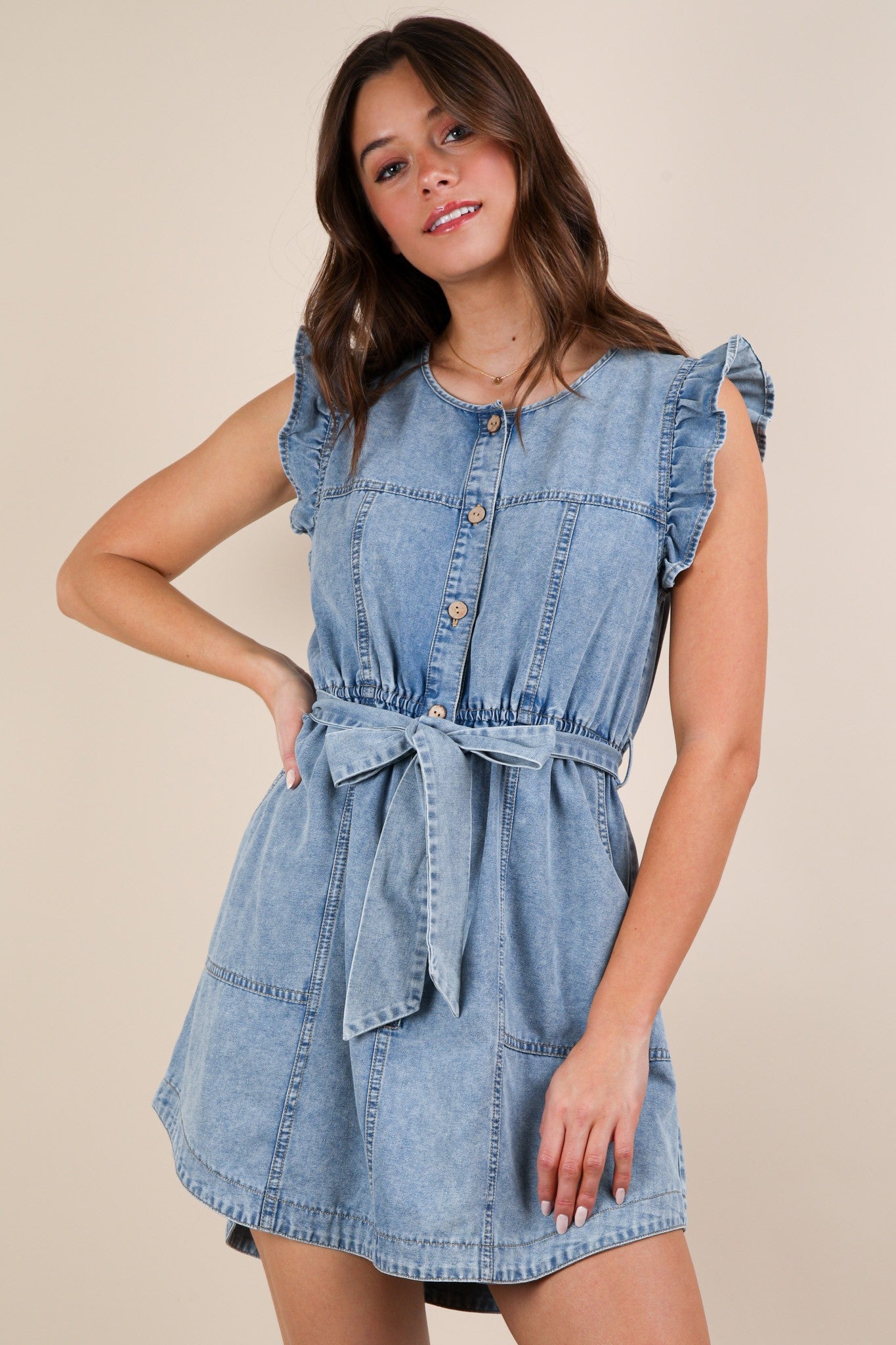 Chambray Ruffle Dress