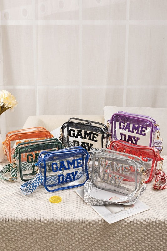 green red blue black silver game day clear stadium bag with matching detachable strap