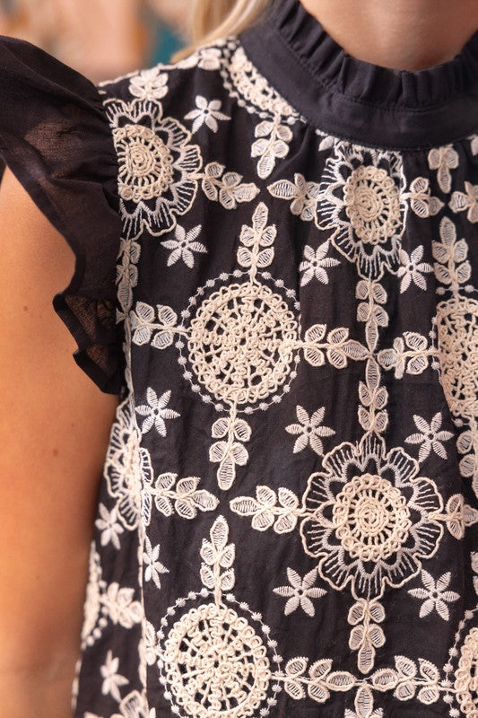 Embroidered Ribbon Tie Dress