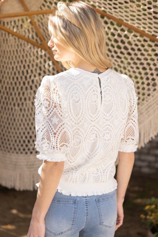Ruffled Band Detailed Lace Top
