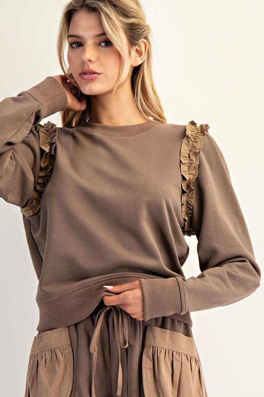 Ruffle Shoulder Pullover