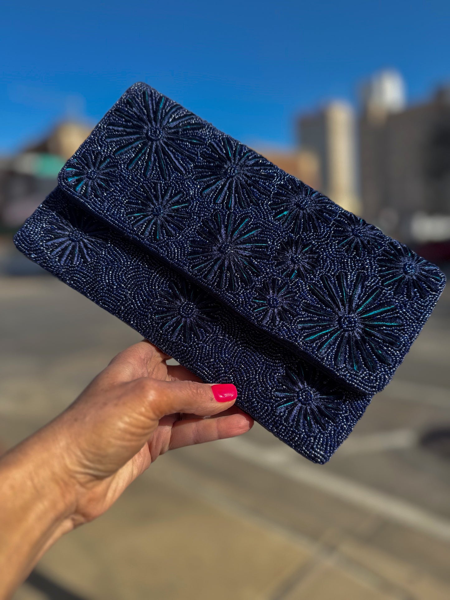 Navy and blue beaded handbags