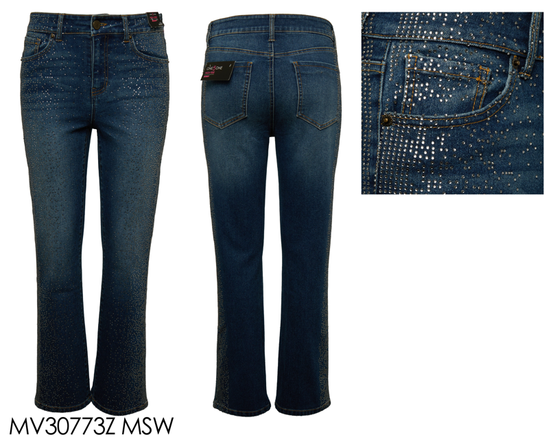 rhinestone boot cut dark wash denim jean