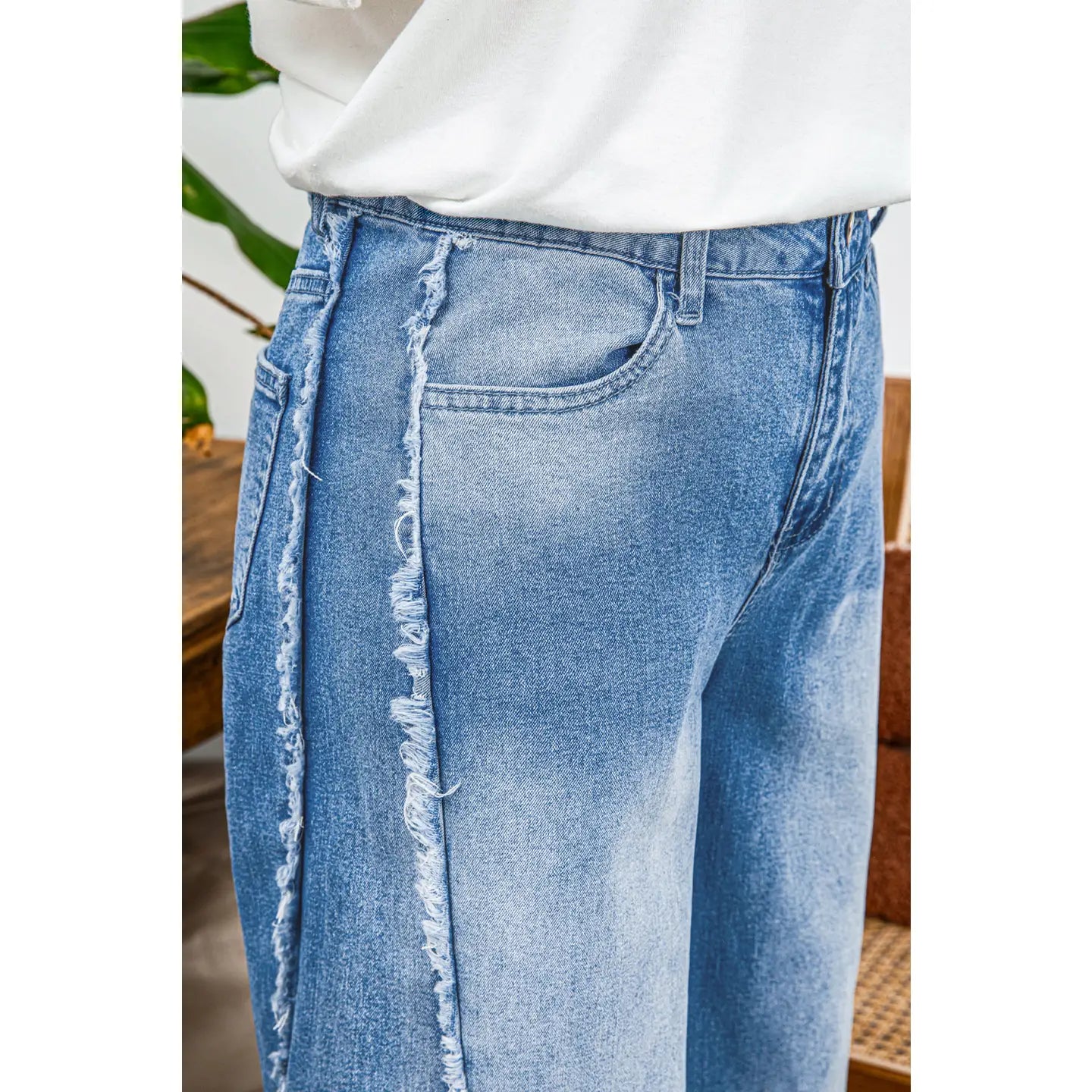 Vintage Stitching Wide Leg Jeans