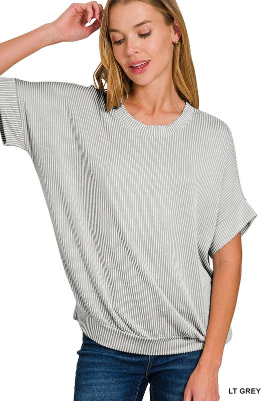 light grey short sleeve corded top