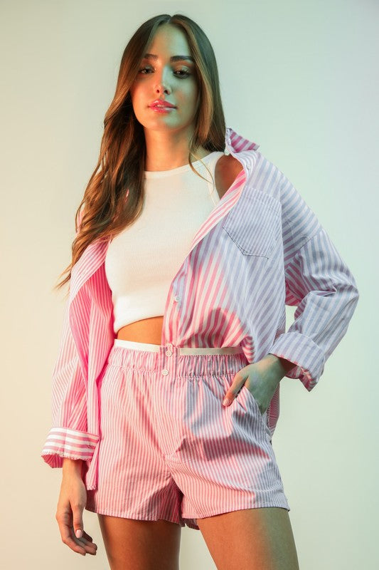 Stripe Short Set-Pink
