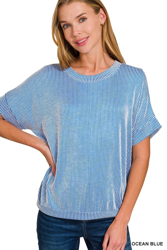 ocean light blue short sleeve corded top