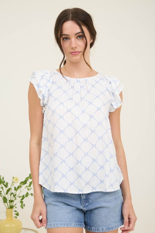 Bow Ruffle Sleeve Blouse