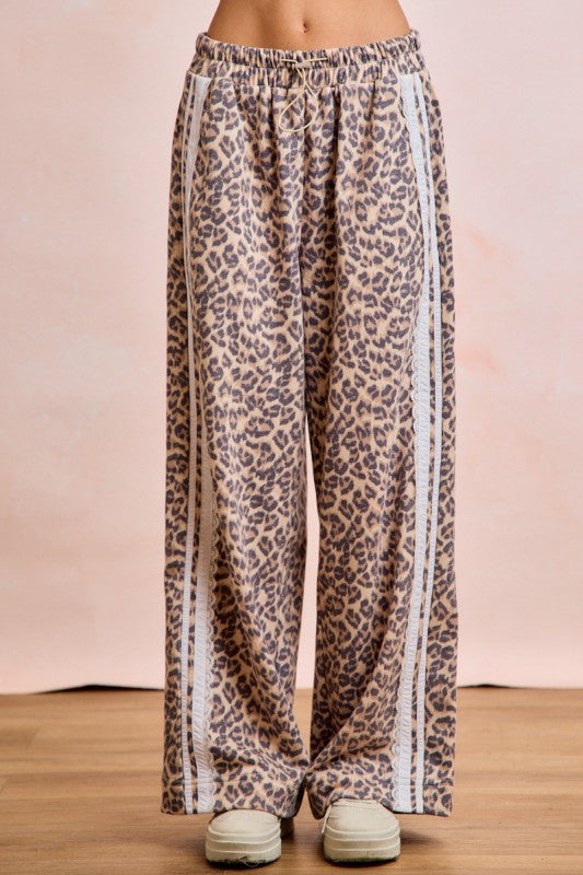 Leopard French Terry Lace Contrast Wide Leg Sweatpants