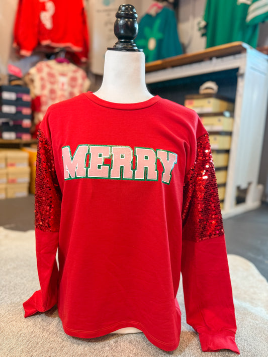 Red Sequin Merry Sweatshirt