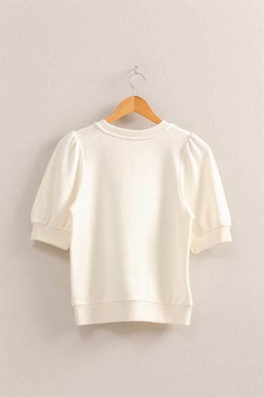 Puff Sleeve Round Neck Top