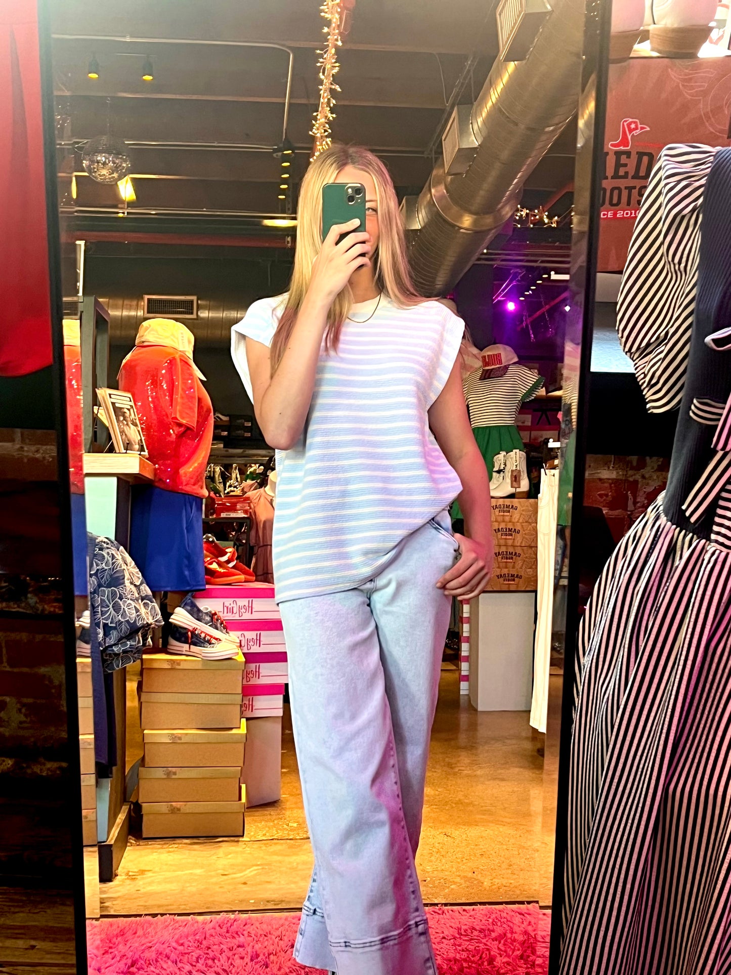 Cloudy Knit Stripe Round Neck Tank-Blue - Twisted Sisters Shoetique