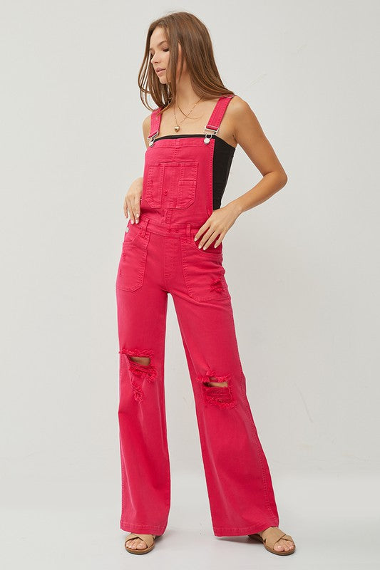 Risen-Fuchsia Denim Overalls - Twisted Sisters Shoetique