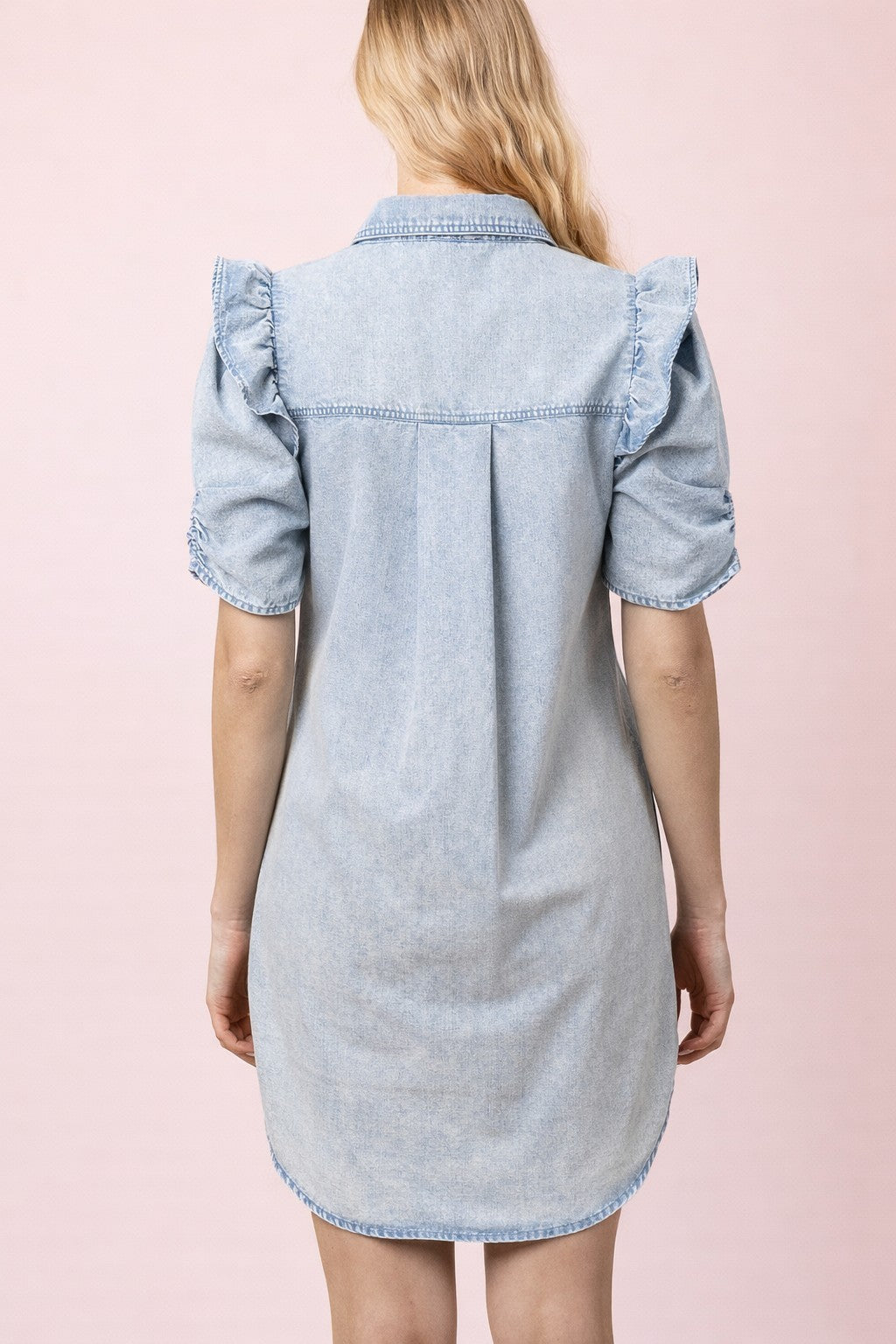 Darlin' in Denim Ruffle Shirt Dress