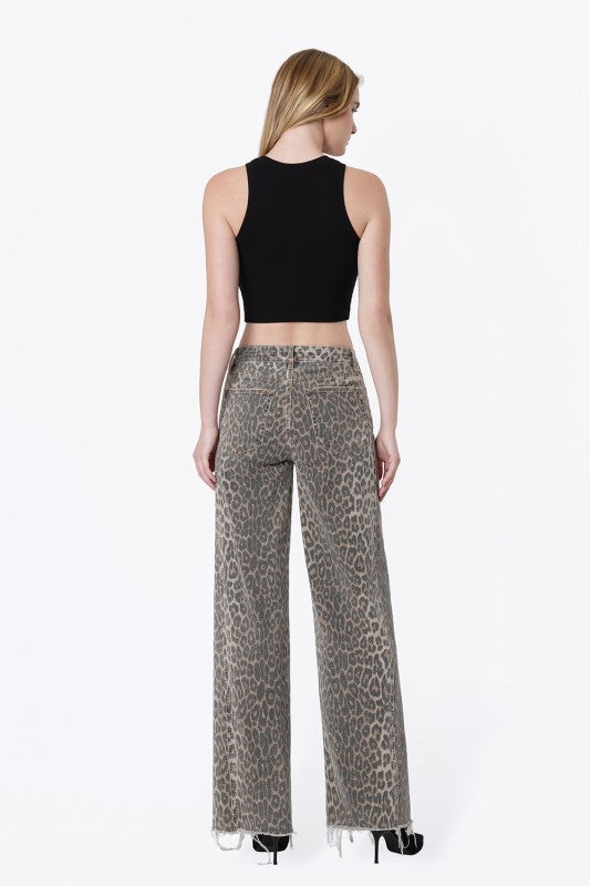 Wild Side High Rise Leopard Wide Leg Jeans