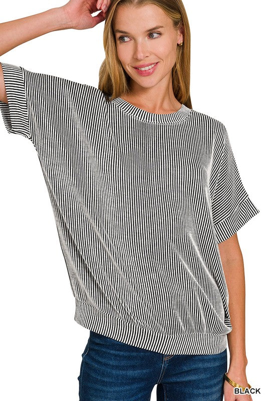 black corded short sleeve top