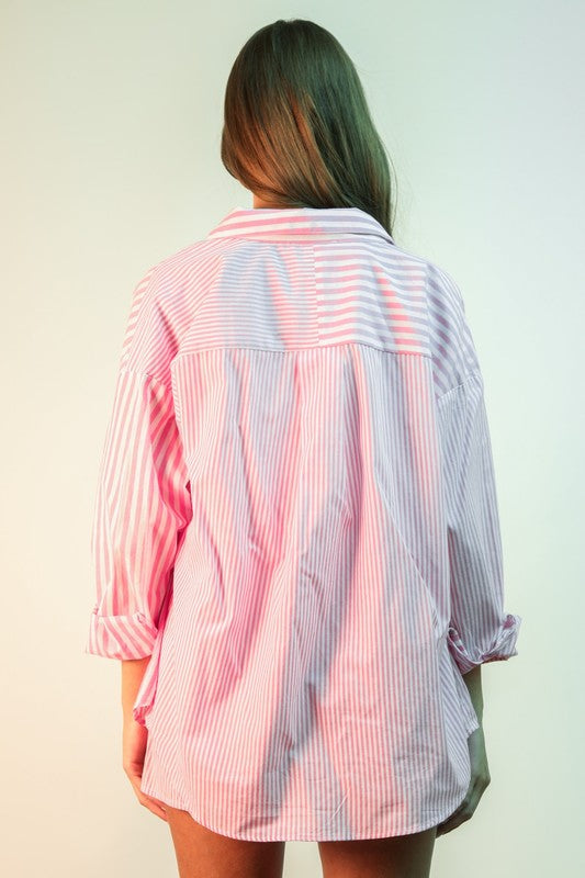 Stripe Short Set-Pink