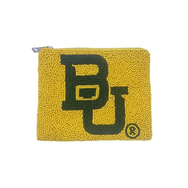 Baylor green and old beaded coin pouch