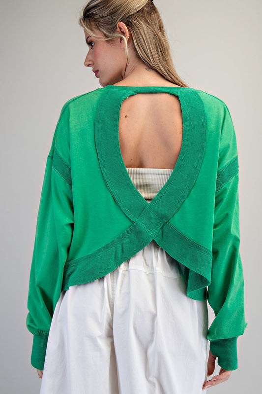 Plot Twist Green Open Back Sweatshirt