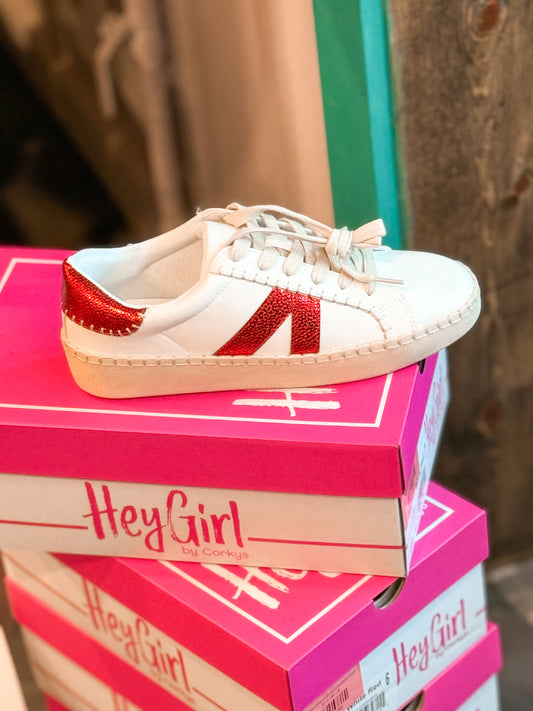 Red and white sneakers