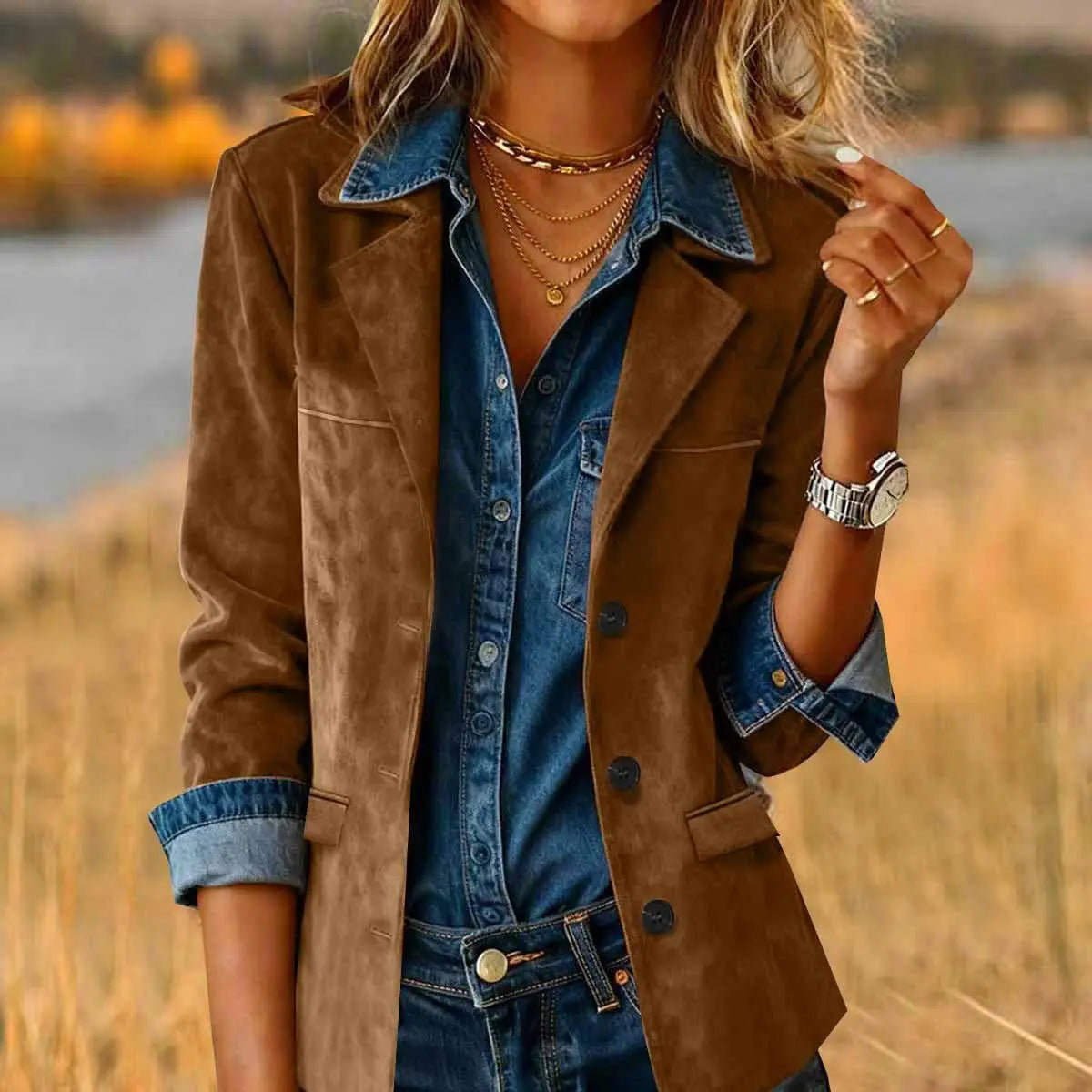 Faux Suede Jacket – Brown