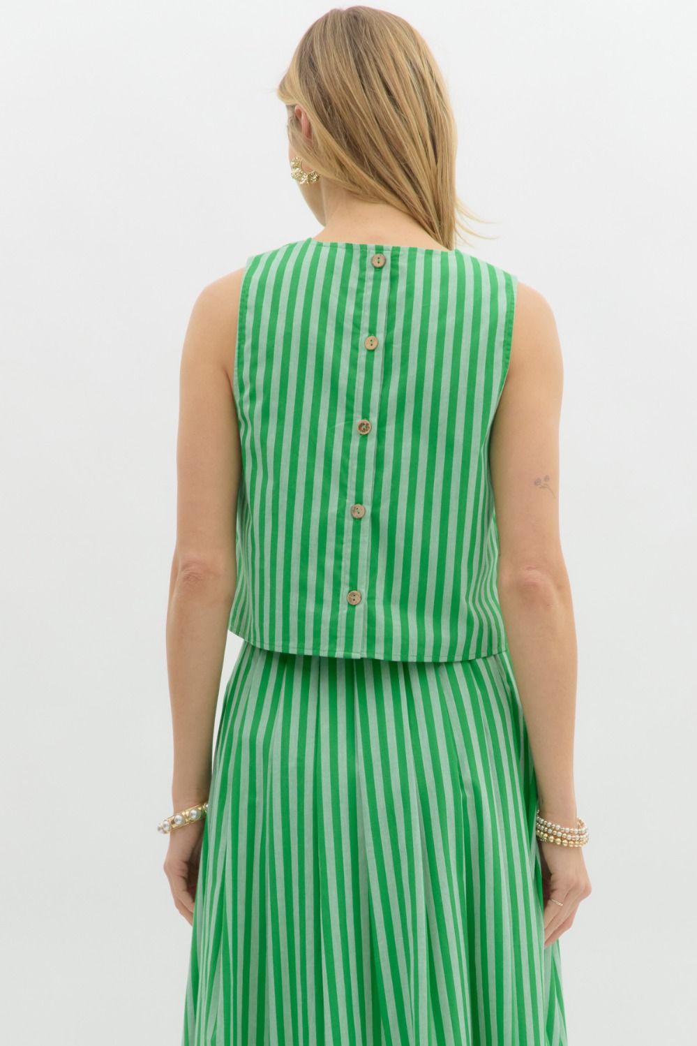 Green Button Up Back Top