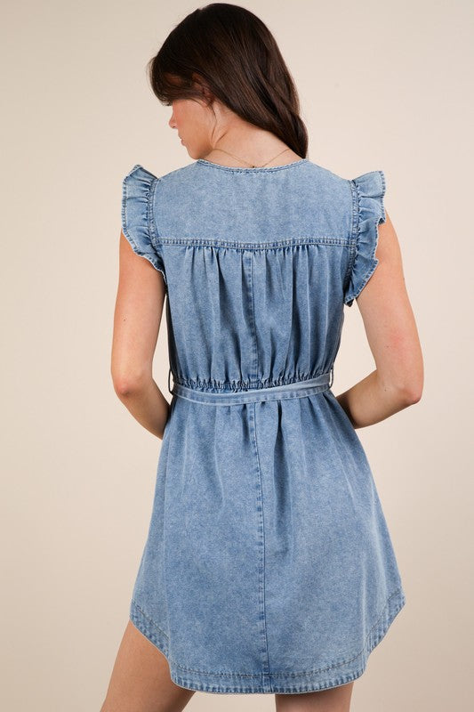 Chambray Ruffle Dress