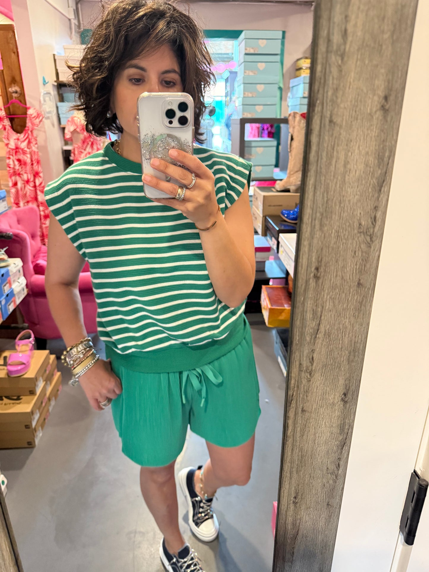 Green Stripe Knit Top