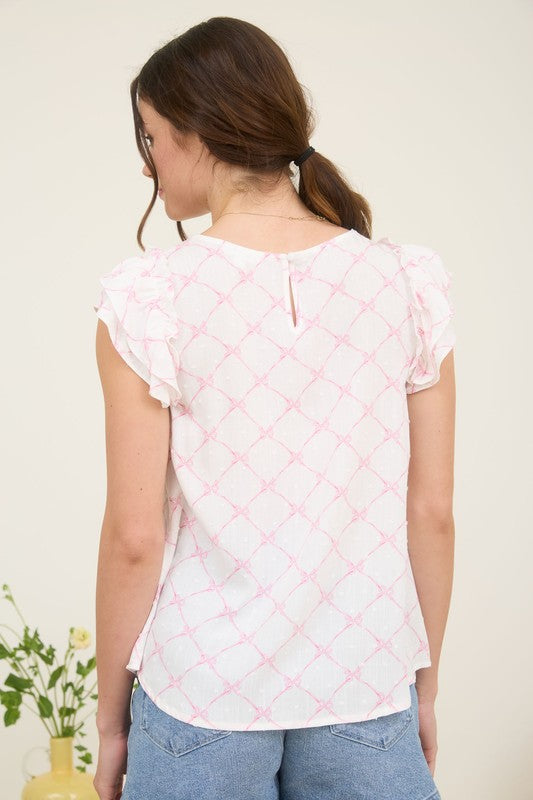 Bow Ruffle Sleeve Blouse