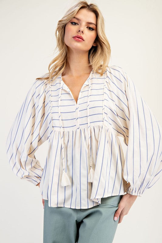 Tie Front Stripe Blouse