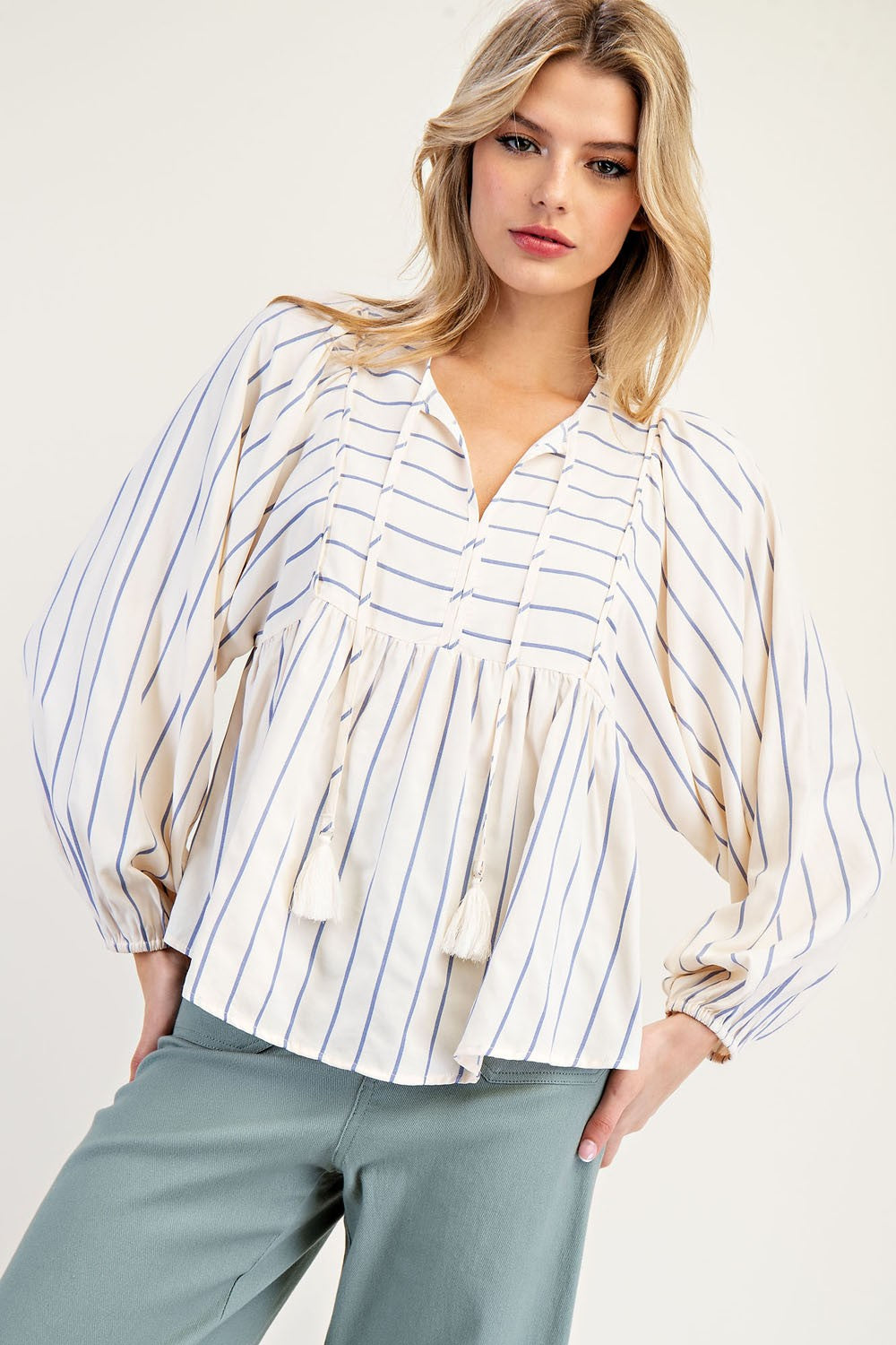 Tie Front Stripe Blouse