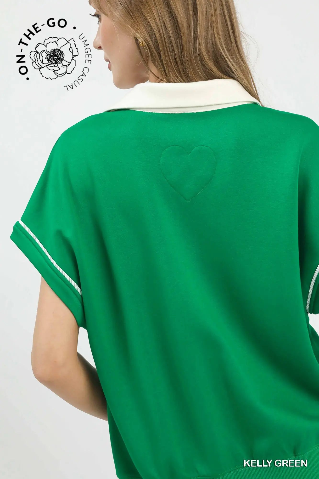 Kelly Green Contrast Collar Knit Top