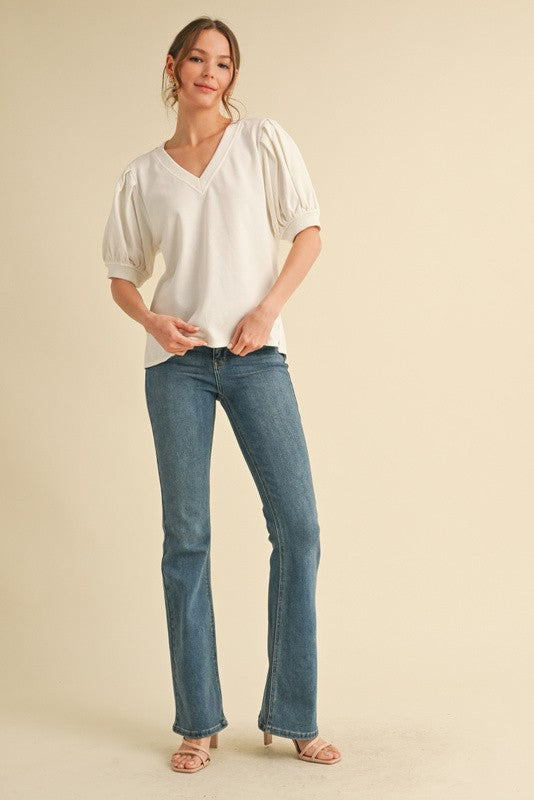 Off White V Neck Top