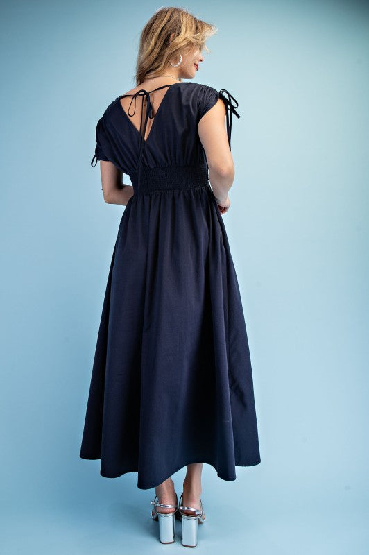 Floral Appliqué V-Neck Maxi Dress