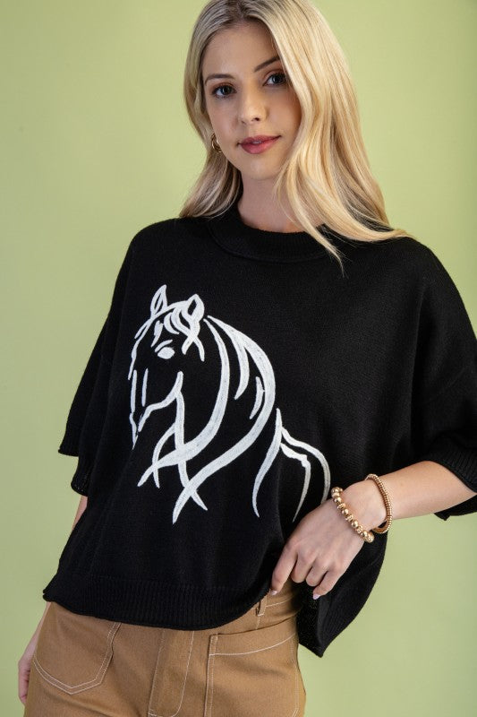 Western Horse Motif Sweater