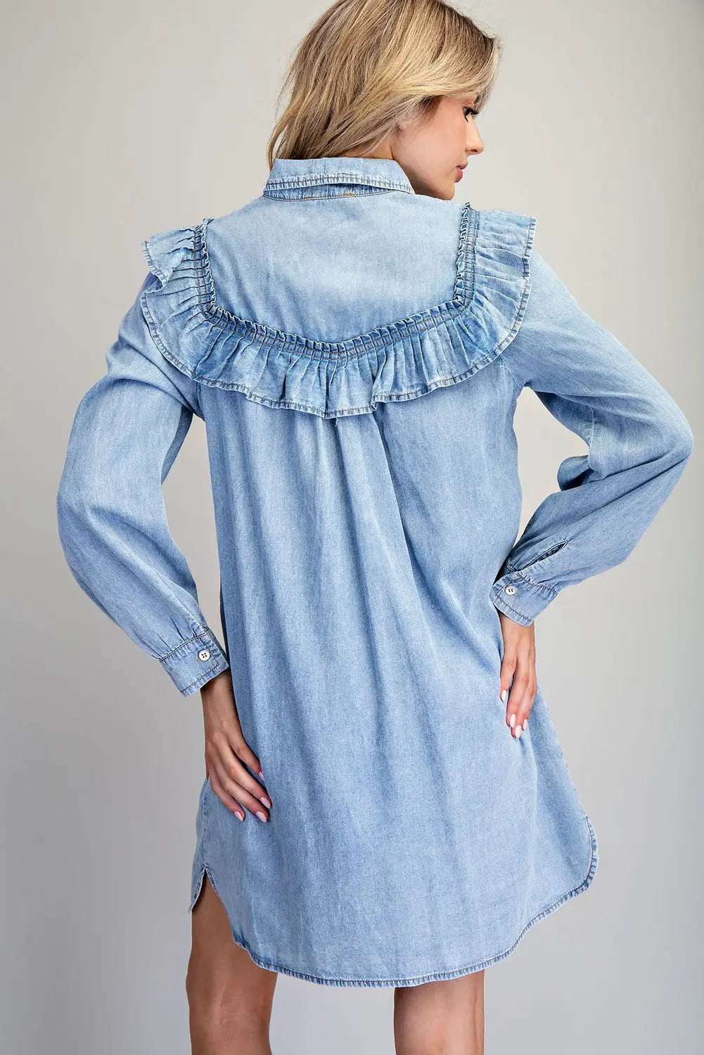 Chambray Ruffle Button Down Dress