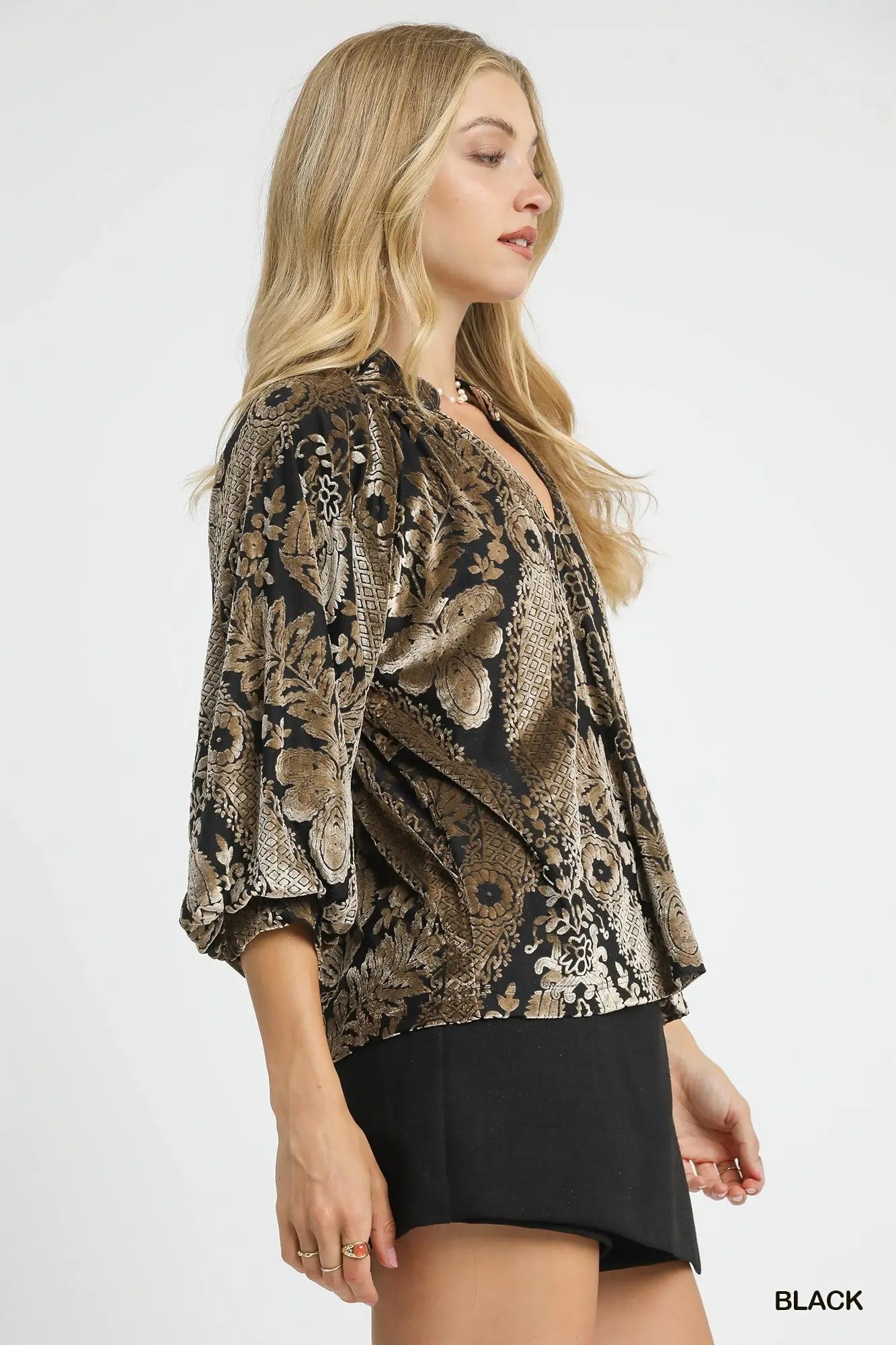 Damask Print Velvet Top