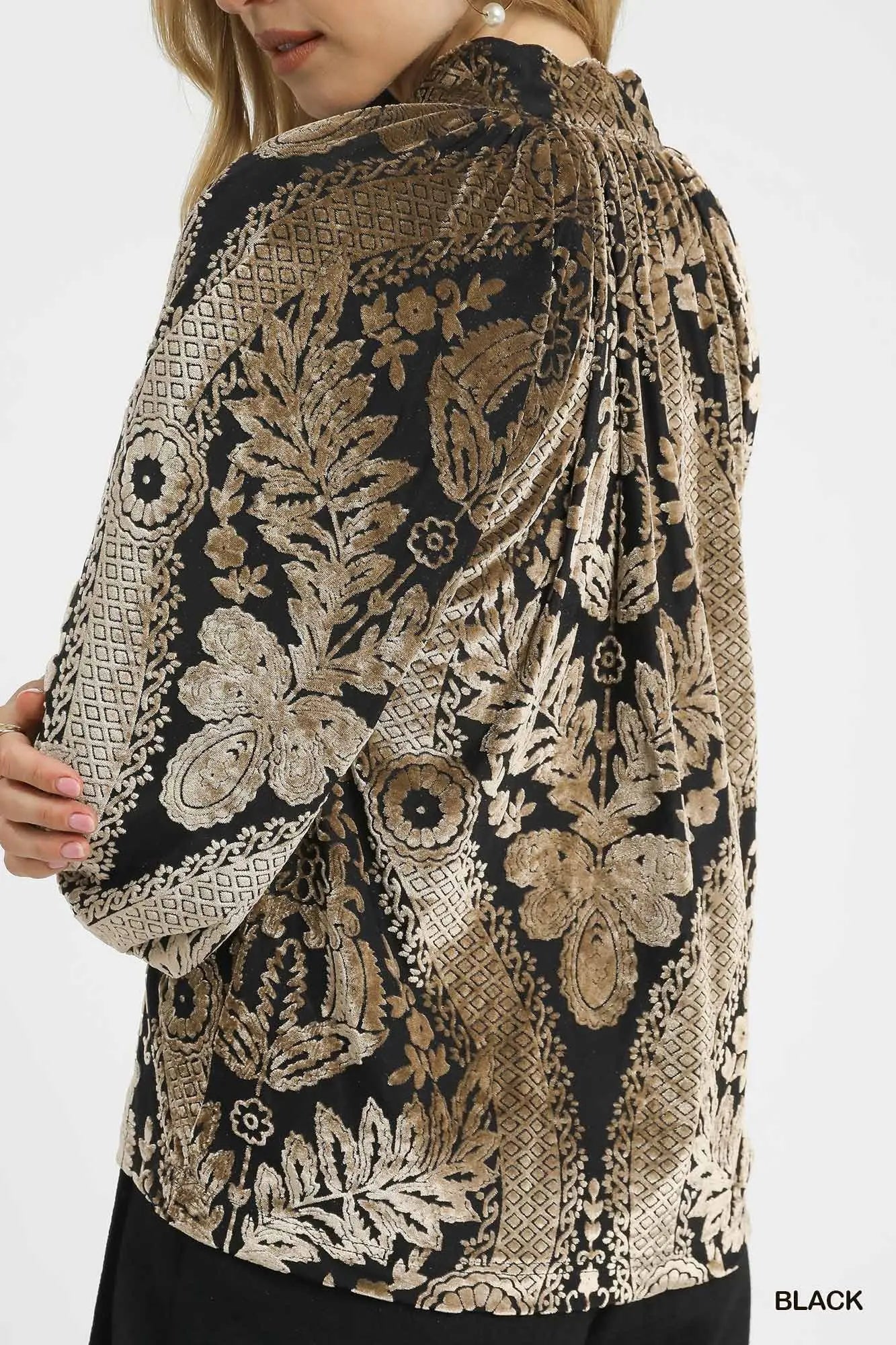 Damask Print Velvet Top