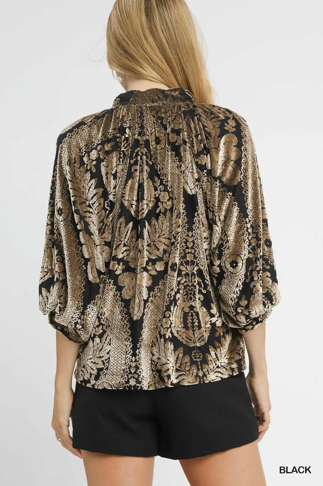 Damask Print Velvet Top