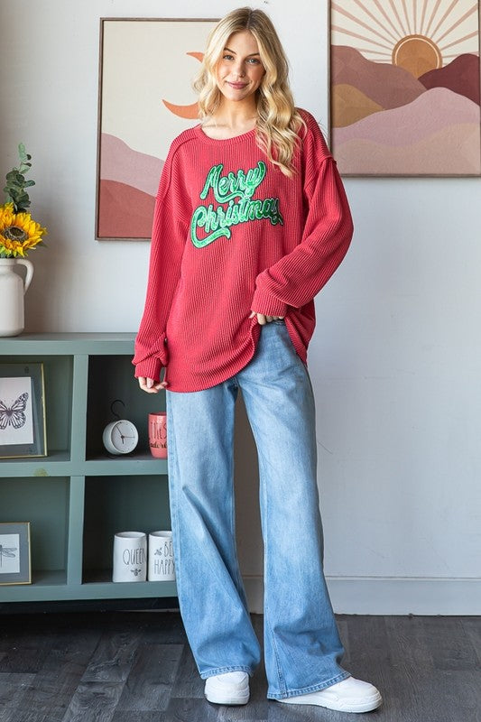 Merry Christmas Ribbed Long Sleeve