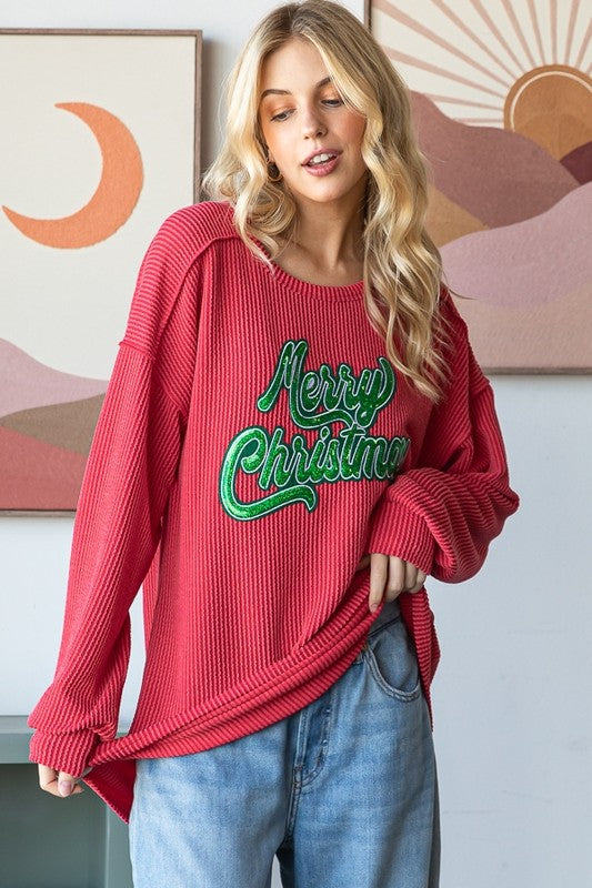 Merry Christmas Ribbed Long Sleeve