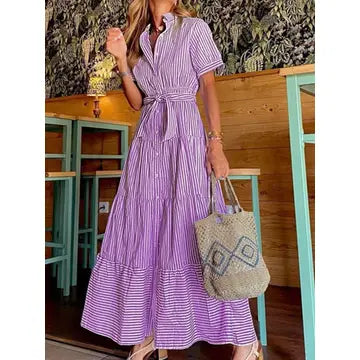 Stripe Maxi Belted Dress