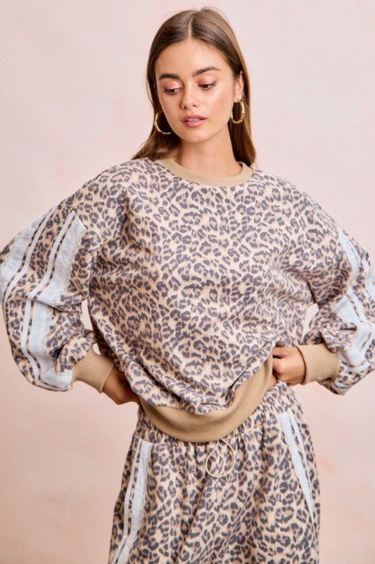 Leopard French Terry Lace Contrast Pullover
