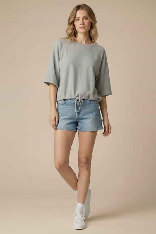 Round Neck Drawstring Top