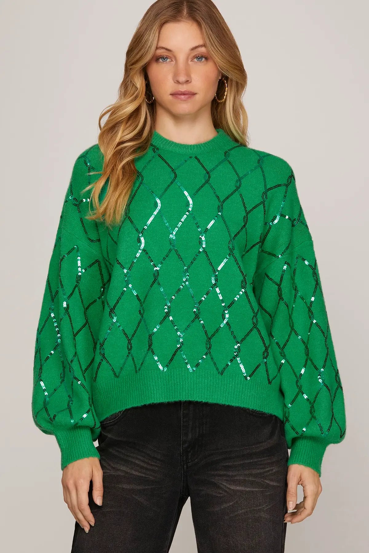 Kelly Green Sequin Sweater