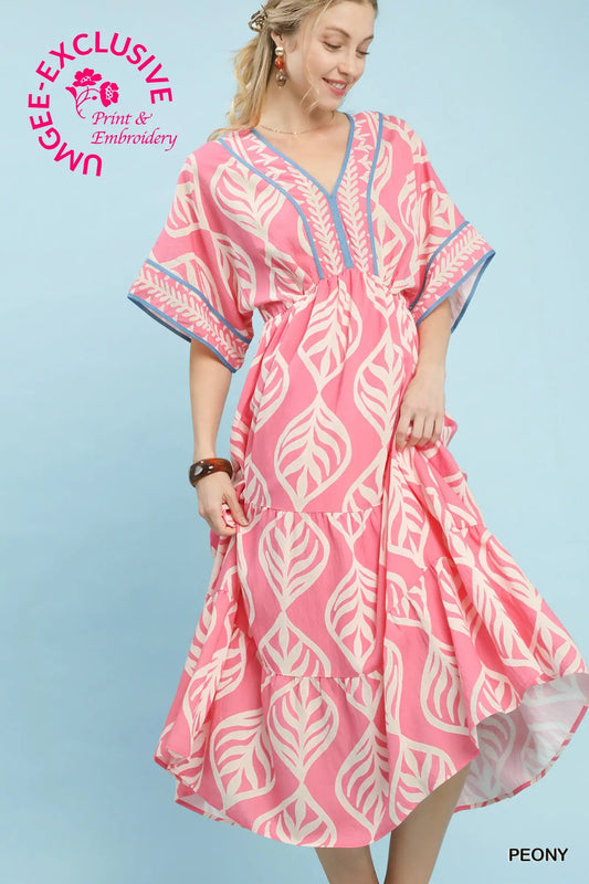 Women’s floral maxi dress with dolman sleeves and flowy fit