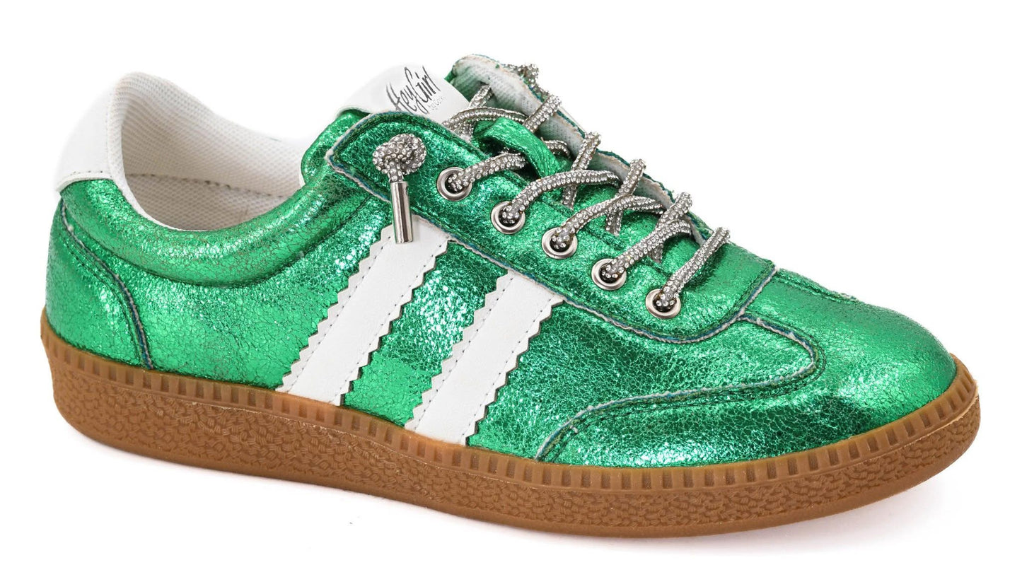 Corkys Heads Up Green Metallic Sneakers